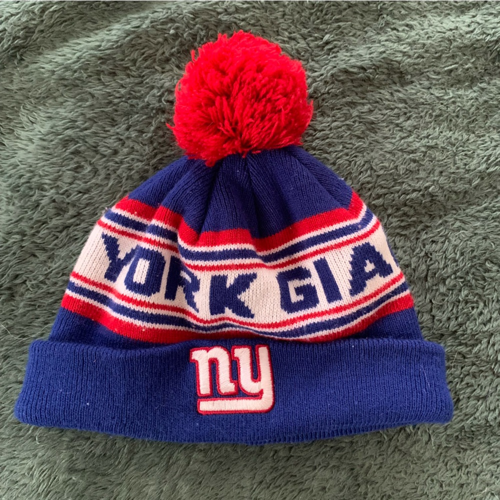 NY GIANTS Kids Blue and Red Knit Beanie